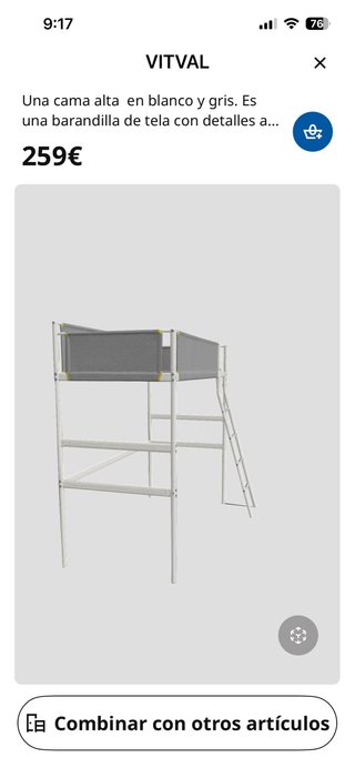 Cama alta VITVAL gris y blanco