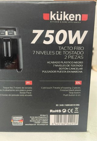 Tostadora Küken Negra Plástico 750W