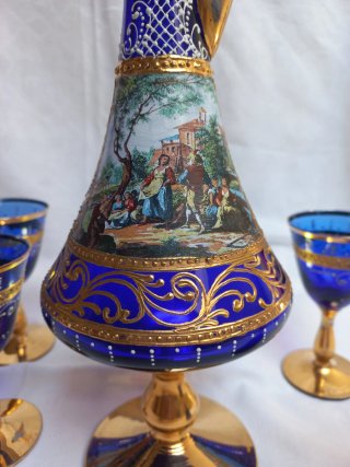Set Liquore Murano Anni '60 Blu Oro