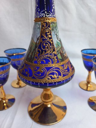 Set Liquore Murano Anni '60 Blu Oro