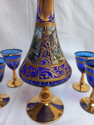 Set Liquore Murano Anni '60 Blu Oro