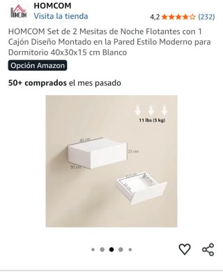 Mesita flotante blanca 40x30x15 cm