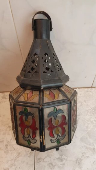 Lámpara antigua náutica de latón y cristal
