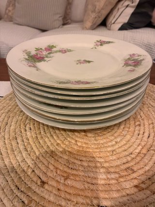 8 Platos Porcelana Limoges Flores Rosas