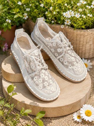 Zapatillas Blancas Flores Bordadas