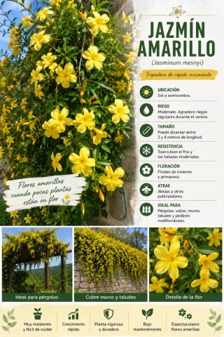 Jazmín amarillo (Jasminum mesnyi) en maceta