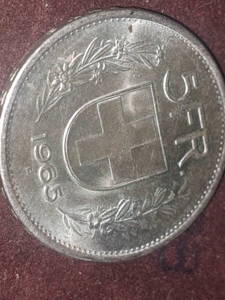 Moneda de plata 5 Francos Suizos 1965
