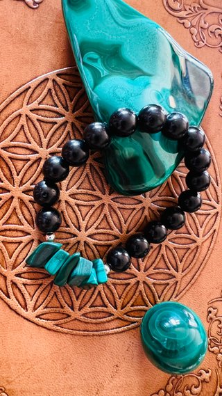 Pulsera Azabache y Malaquita