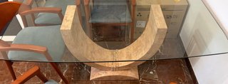 Mesa cristal y 6 sillas madera