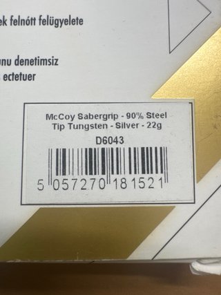 Dardos Mcoy Sabergrip 22g 90% Tungsteno