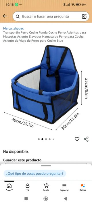 Transportín Perro Coche Azul Negro