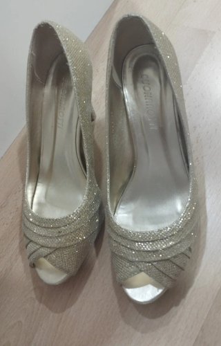 Zapatos dorados fiesta tacón peep toe talla 38