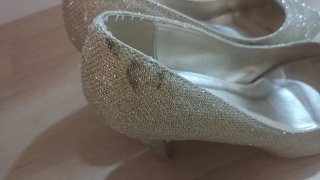 Zapatos dorados fiesta tacón peep toe talla 38