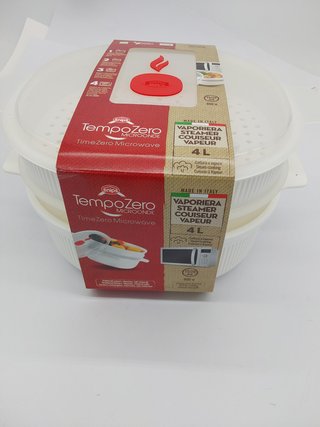 Snips, Vaporera Microondas con 2 cestas, 4 LT, Cocinar al Vapor 26,5 x 22 x 13,5 cm, Color Blanco, Made in Italy,Bpa Free