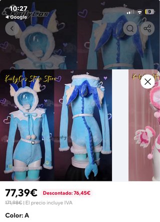 Disfraz Vaporeon T-S