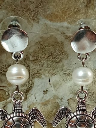 Pendientes Tortuga Perlas Barrocas Agua dulce