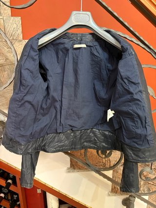 Giacca vera pelle donna blu leggera vintage