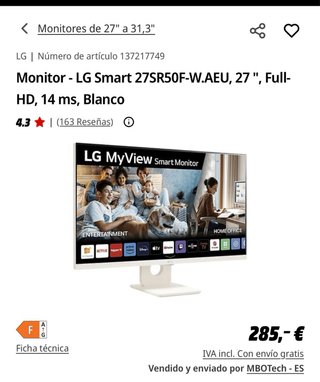 Monitor LG Smart 27 Full HD Blanco