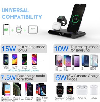 Cargador Inalámbrico 3 en 1 + Reloj Digital