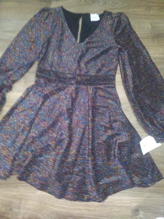 Vestido fiesta brillo manga larga mujer L