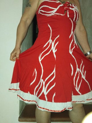 Abito vintage rosso e bianco cotone
