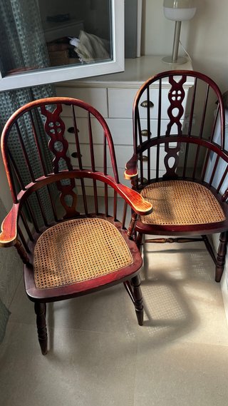 Confezione di 2 sedie vintage in rattan e legno