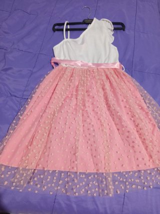 Vestido niña rosa tul corazones