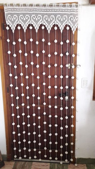 Cortina Corazones Tejida Crochet para Puerta