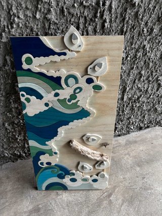 Quadro in legno stile wave mare