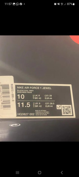 Nike Air Force 1 Jewel Negro/Gris