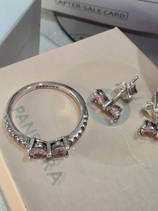 Conjunto Pandora lazo Rosa y Plata