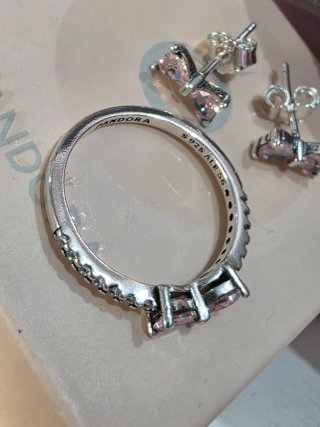 Conjunto Pandora lazo Rosa y Plata