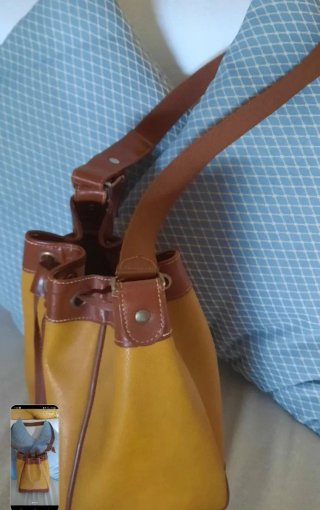 Borsa secchiello ecopelle gialla e cuoio