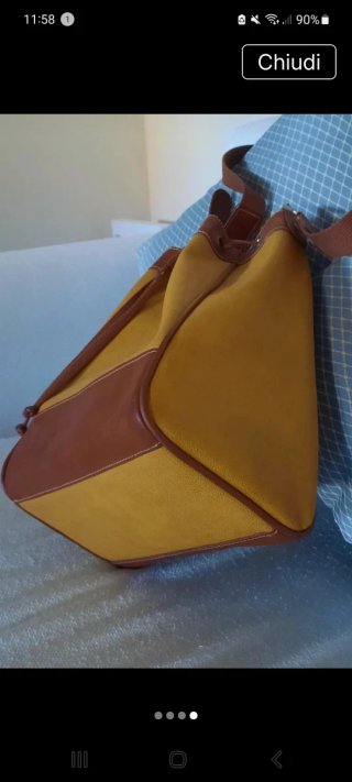 Borsa secchiello ecopelle gialla e cuoio