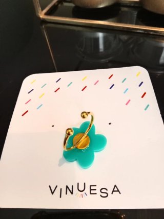 Anillo Vinuesa Flor Ajustable Dorado y Turquesa