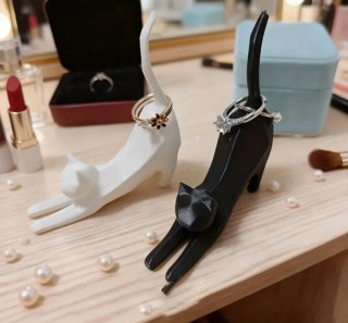 Soporte Anillos Gato Negro y Blanco