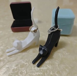 Soporte Anillos Gato Negro y Blanco