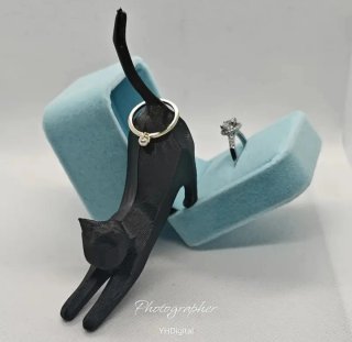 Soporte Anillos Gato Negro y Blanco