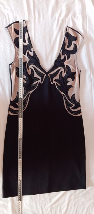 Vestido corto fiesta beige y negro