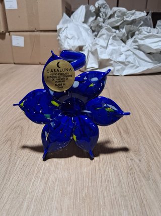 Portacandela Fiore Vetro Blu