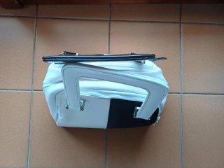 Borsetta a bauletto in tessuto bicolore