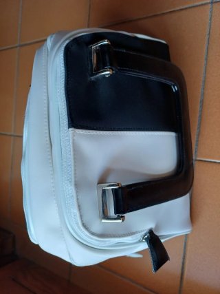 Borsetta a bauletto in tessuto bicolore
