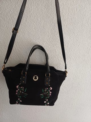 Bolso Tous 2 en 1 Negro Flores Rosa