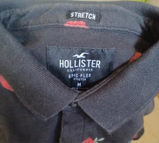 Polo Hollister Hombre T. M Negro con Rosas Rojas