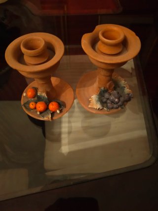 Set portacandele in terracotta decorato