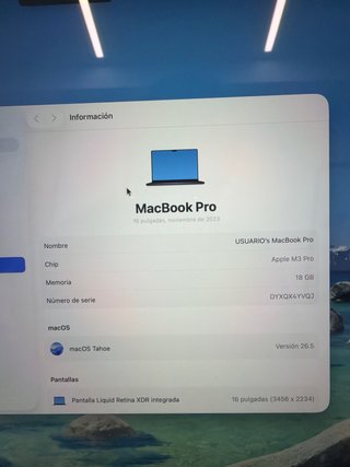 MACBOOK PRO 16" M3 18GB 512GB - GARANTÍA 12 MESES