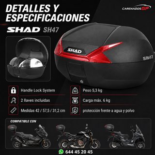 BAUL SHAD SH47 TAPA CARBONO REFLECTANTE ROJO
