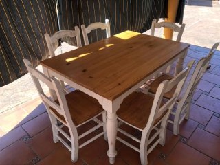 Mesa y 6 Sillas Madera Pino