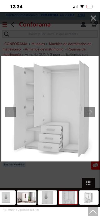 Armario DUNA 3 puertas espejo blanco