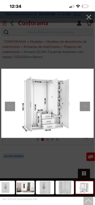 Armario DUNA 3 puertas espejo blanco